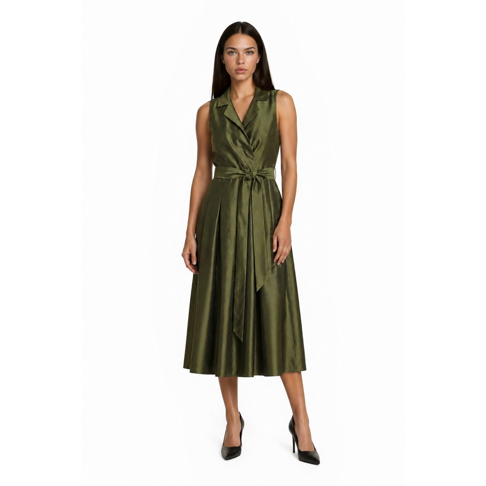 Jessica‎ Howard Dress Women's Size 8 Olive Green Tie Waist Fit & Flare Cocktail